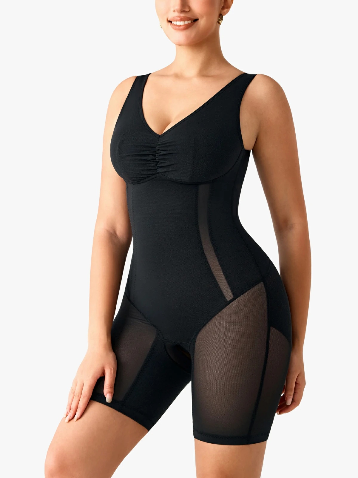 Mesh Double Smoothing Tank Mid-Thigh Bodysuit