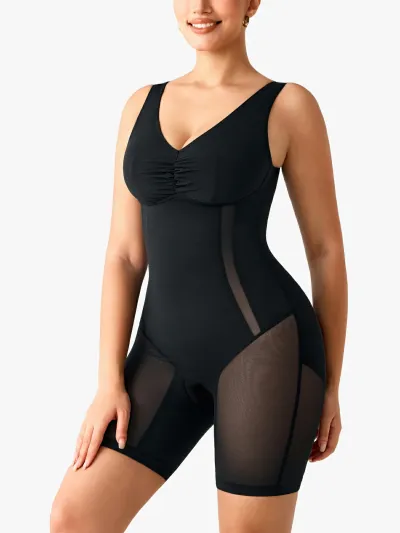 Mesh Double Smoothing Tank Mid-Thigh Bodysuit