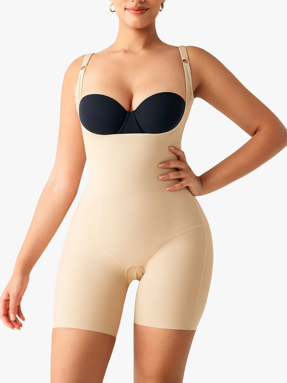Open Bust Double Smoothing Butt Lifting Mid-THigh Bodysuit