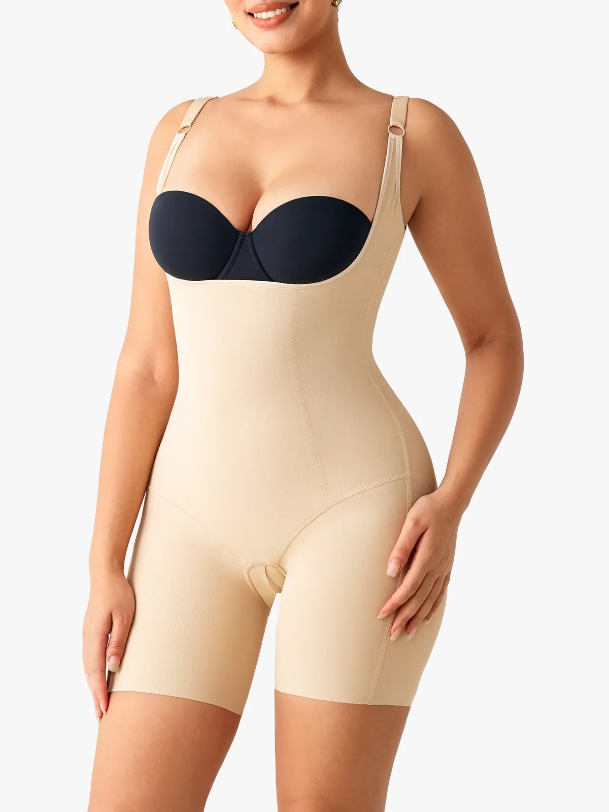 Open Bust Double Smoothing Butt Lifting Mid-THigh Bodysuit