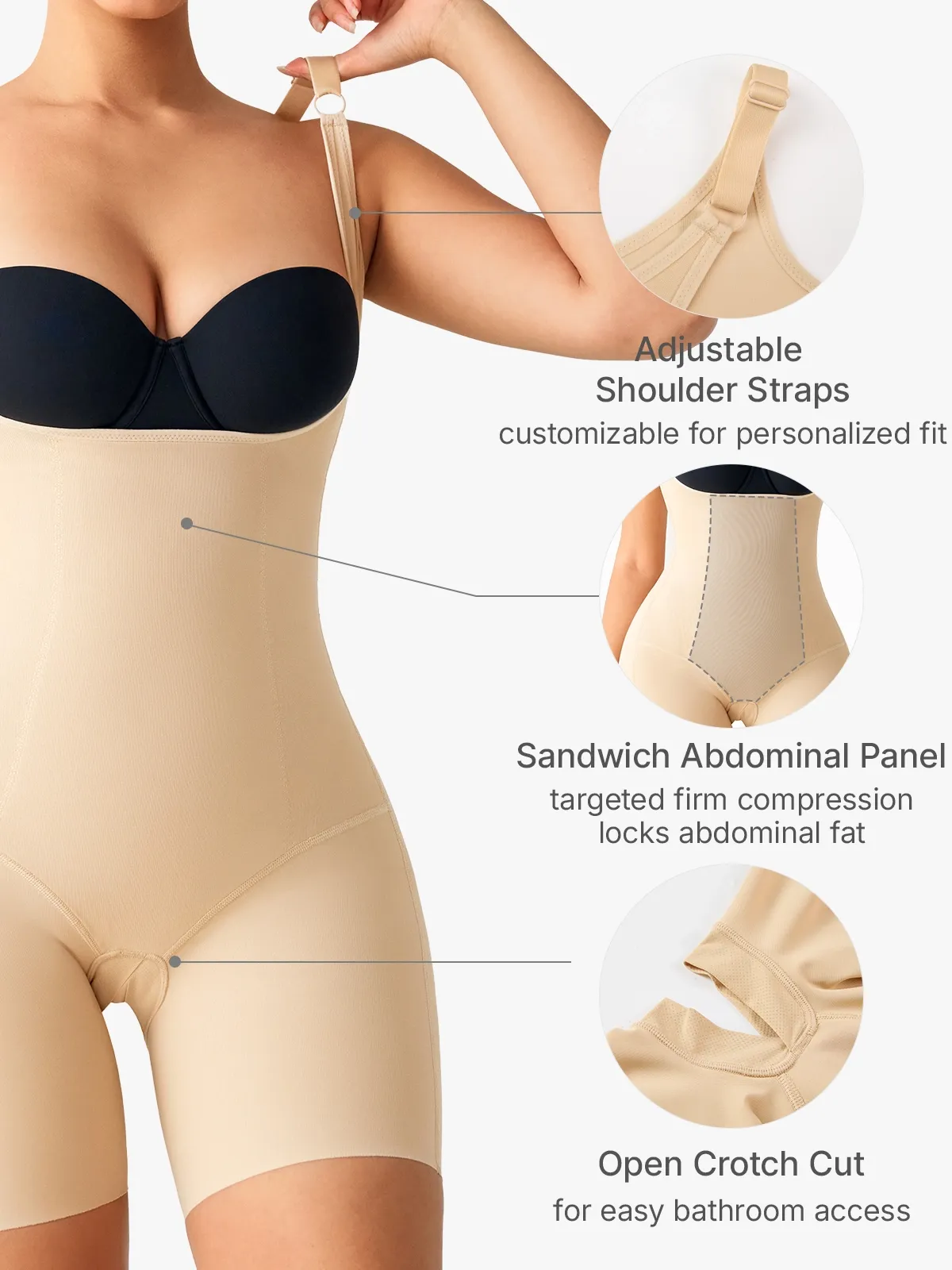 Open Bust Double Smoothing Butt Lifting Mid-THigh Bodysuit