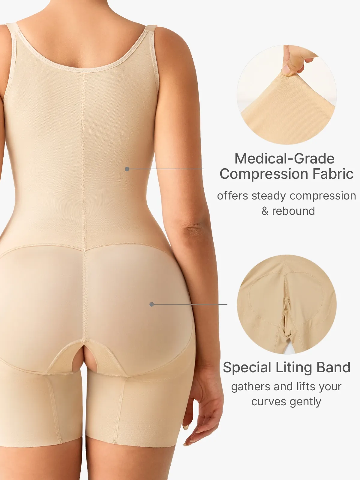 Open Bust Double Smoothing Butt Lifting Mid-THigh Bodysuit