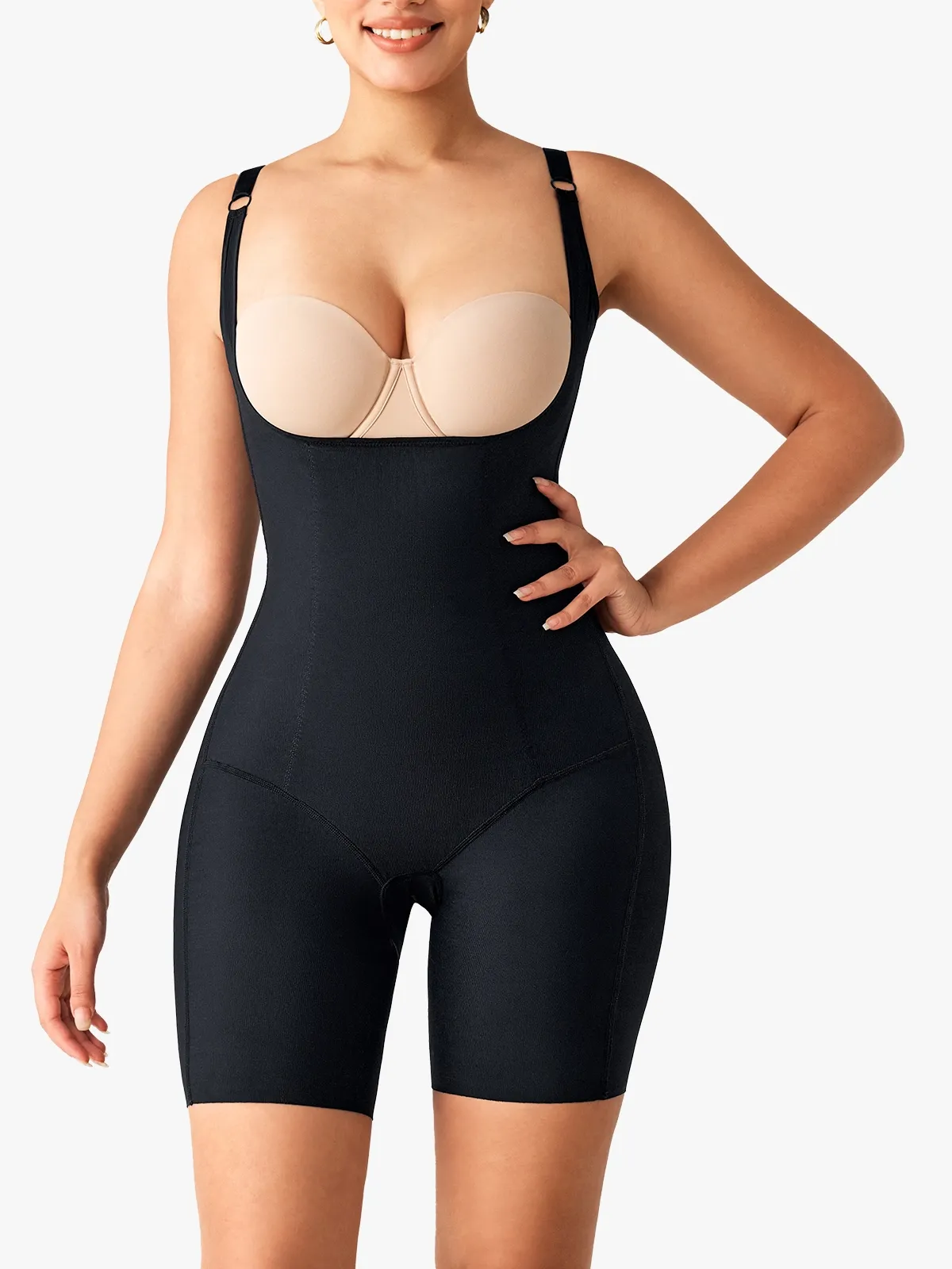 Open Bust Double Smoothing Butt Lifting Mid-THigh Bodysuit