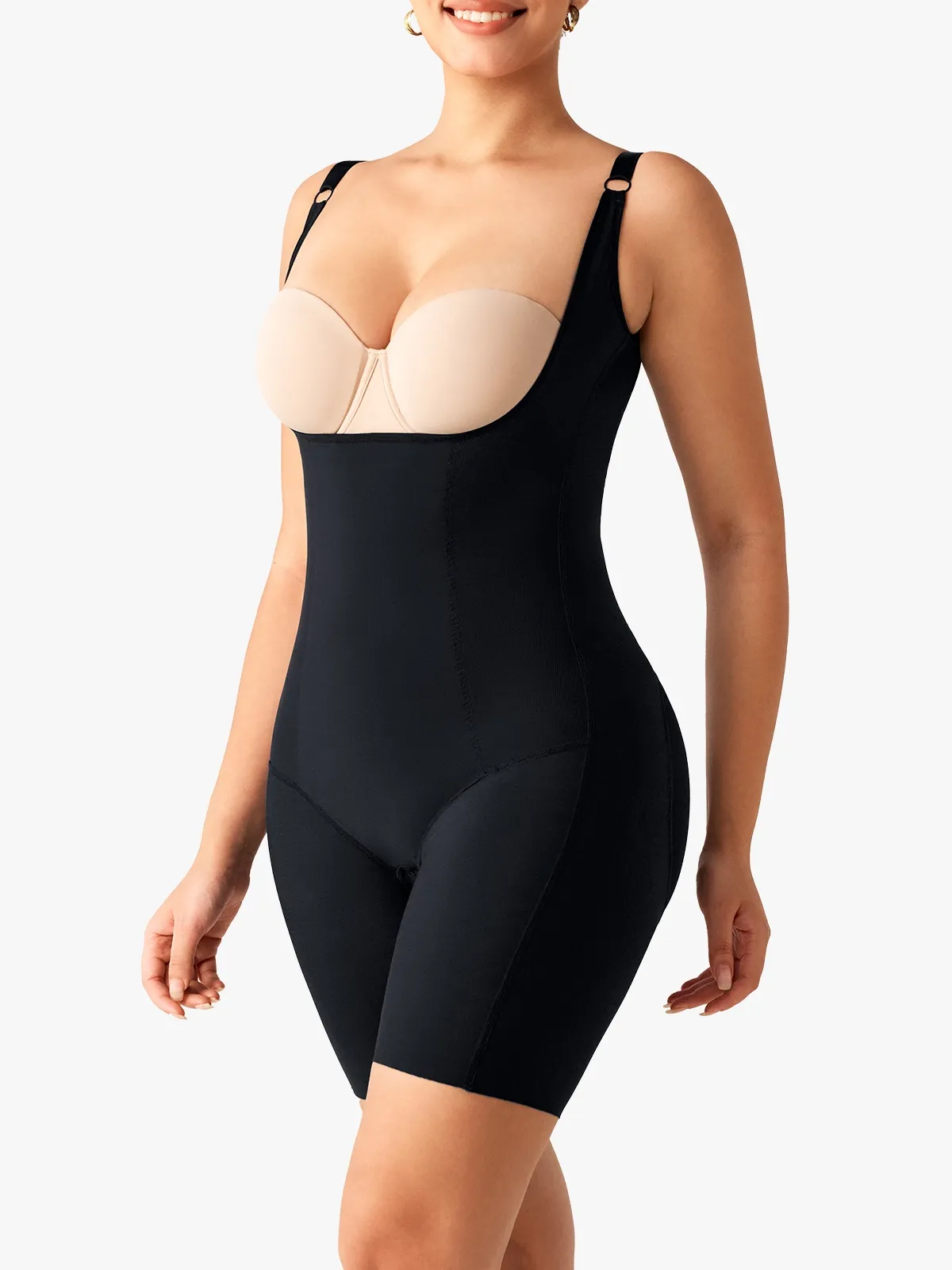 Open Bust Double Smoothing Butt Lifting Mid-THigh Bodysuit