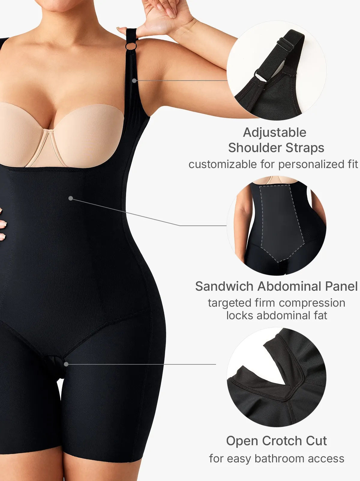 Open Bust Double Smoothing Butt Lifting Mid-THigh Bodysuit