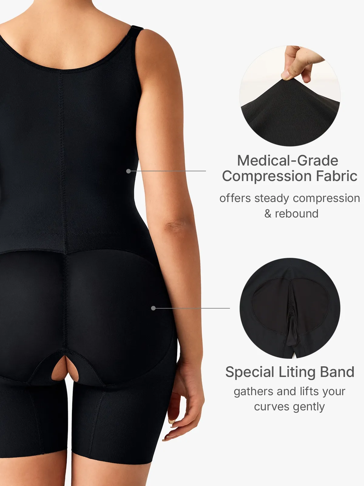 Open Bust Double Smoothing Butt Lifting Mid-THigh Bodysuit