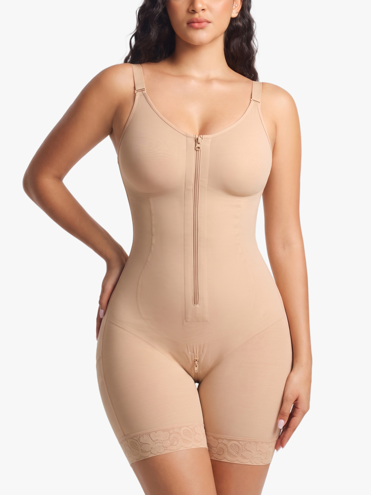 Zip up Tummy Control Cami Mid-Thigh Bodysuit