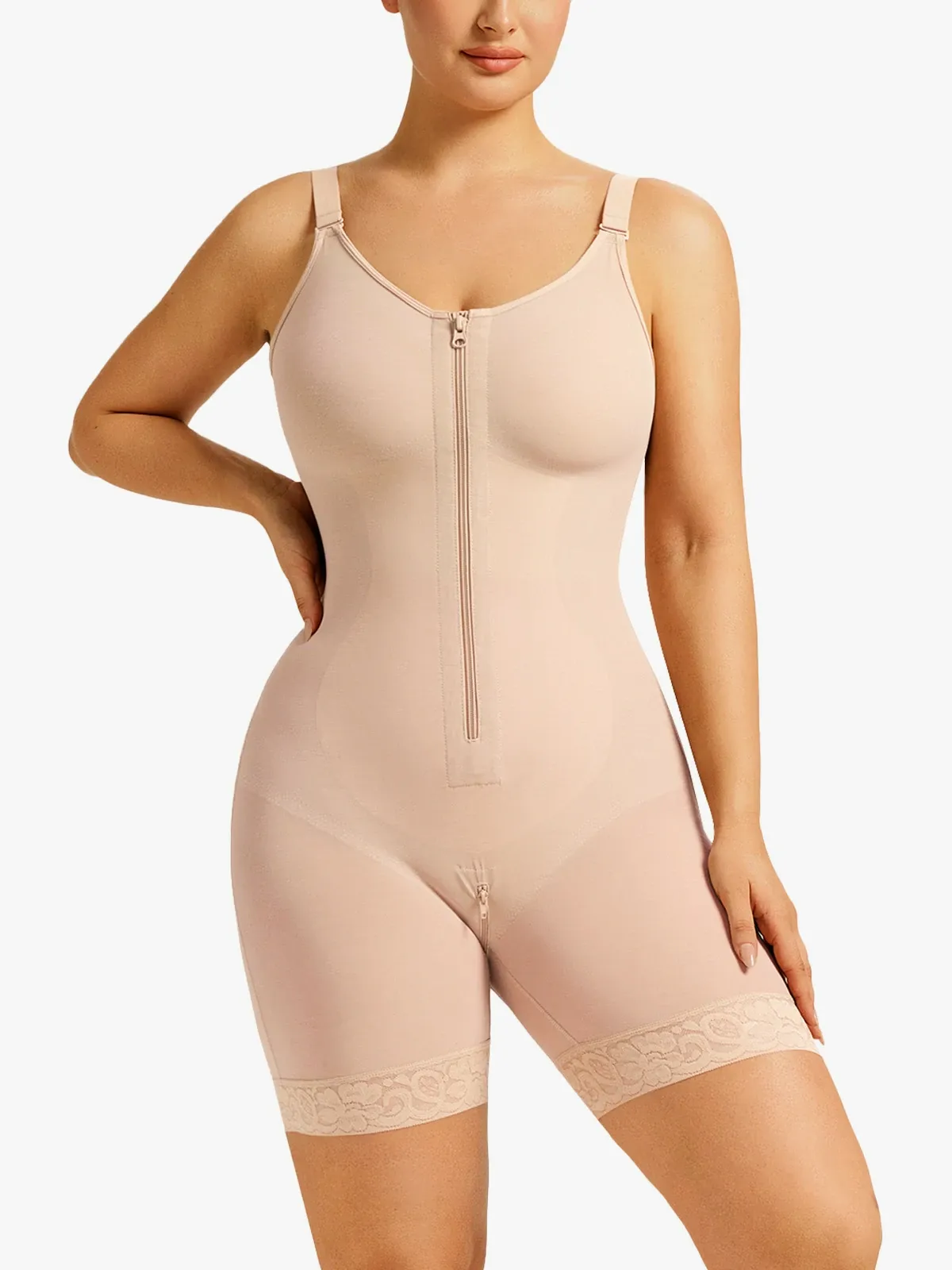 Zipper Tummy Control Cami Mid-Thigh Bodysuit