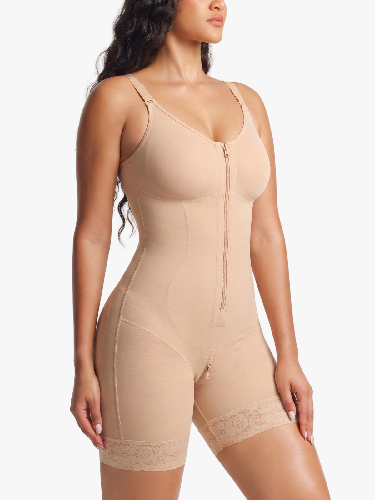 Zip up Tummy Control Cami Mid-Thigh Bodysuit