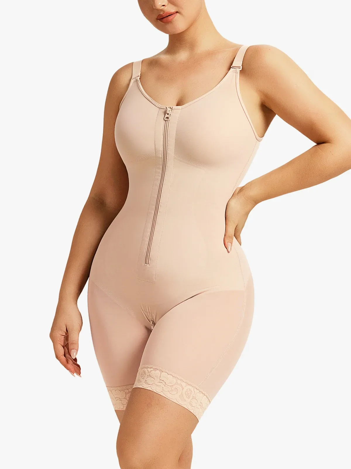 Zipper Tummy Control Cami Mid-Thigh Bodysuit