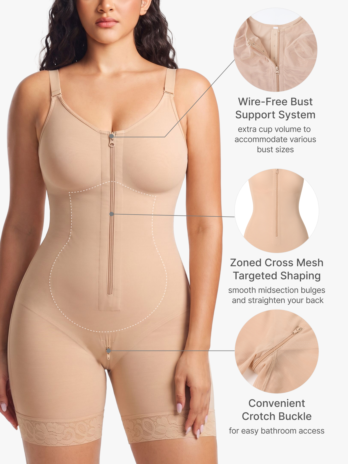 Zip up Tummy Control Cami Mid-Thigh Bodysuit