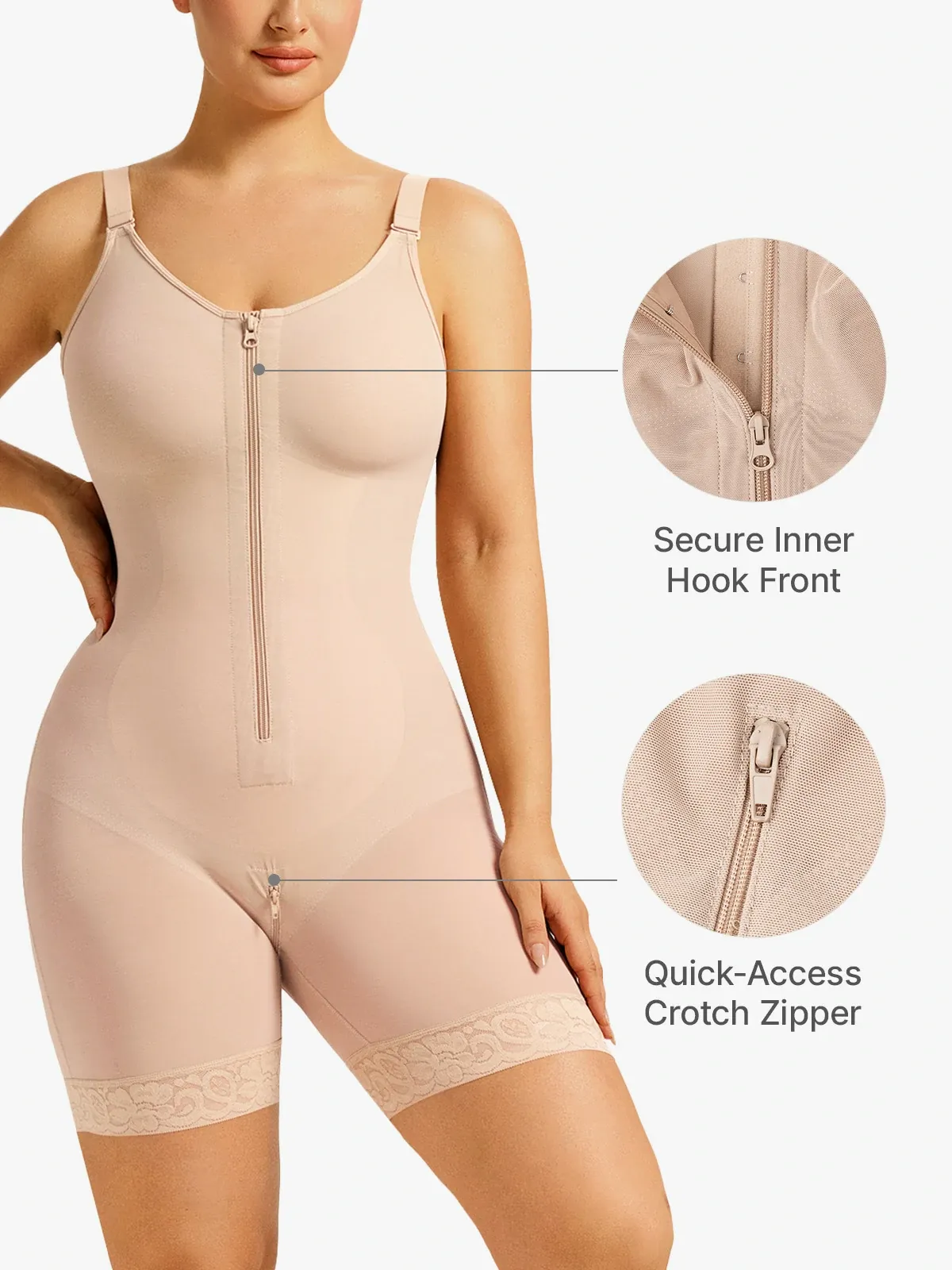 Zipper Tummy Control Cami Mid-Thigh Bodysuit