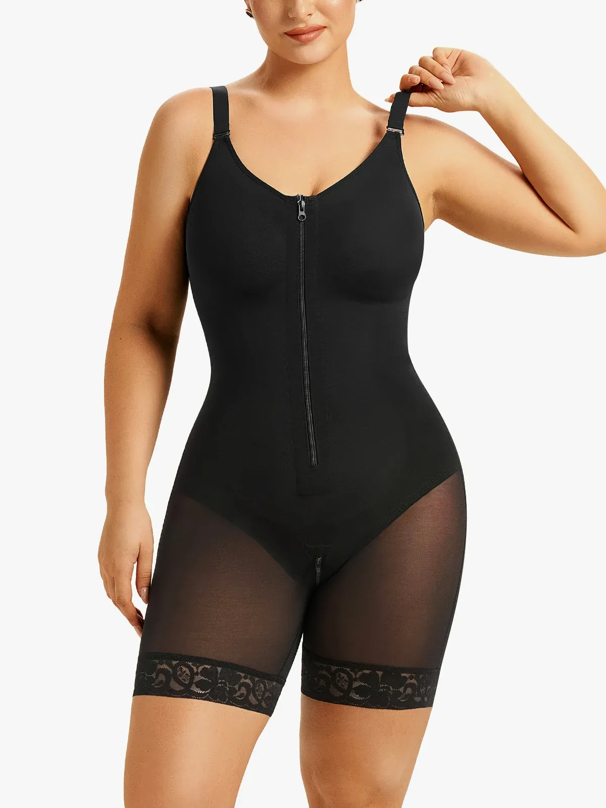 Zipper Tummy Control Cami Mid-Thigh Bodysuit