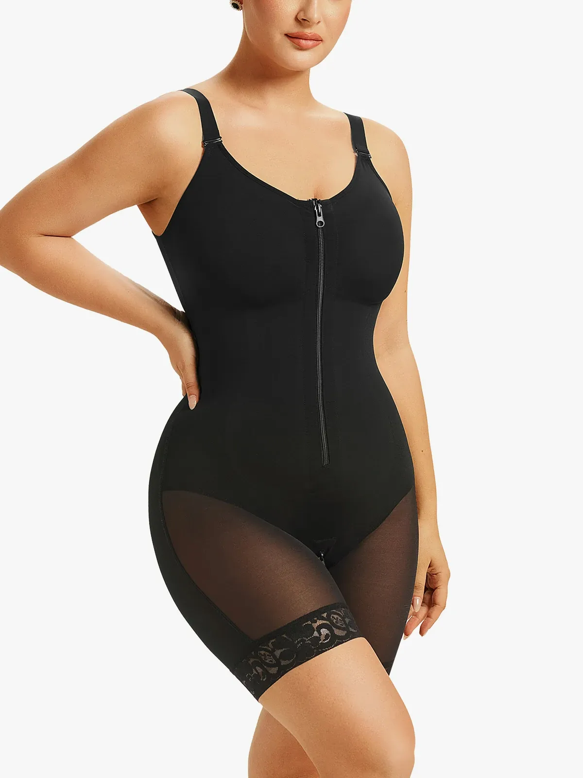 Zipper Tummy Control Cami Mid-Thigh Bodysuit