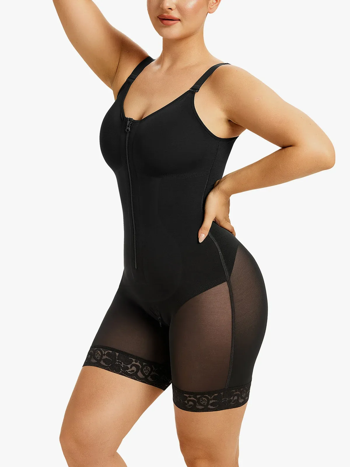 Zipper Tummy Control Cami Mid-Thigh Bodysuit