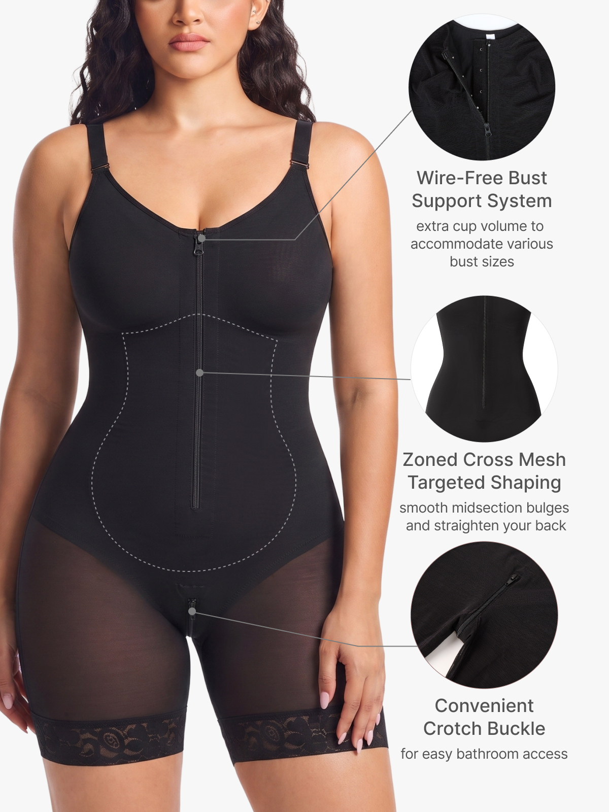Zip up Tummy Control Cami Mid-Thigh Bodysuit