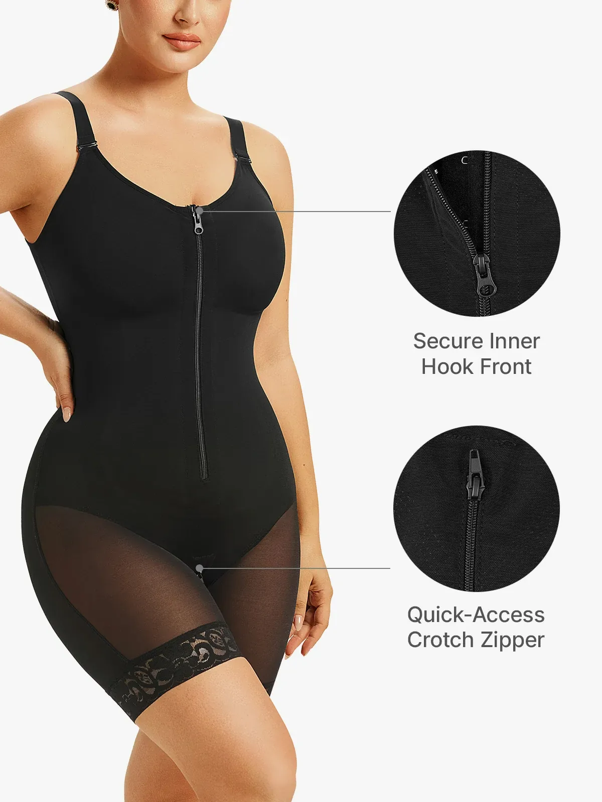 Zipper Tummy Control Cami Mid-Thigh Bodysuit