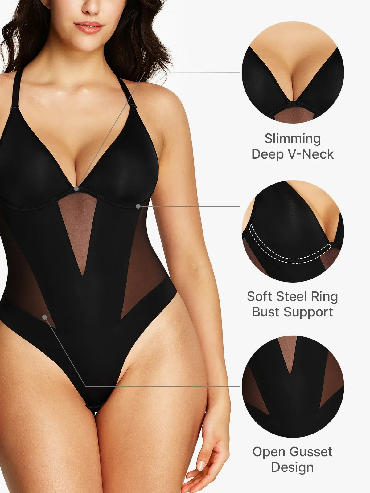 Deep V Low Back Cami Thong Bodysuit