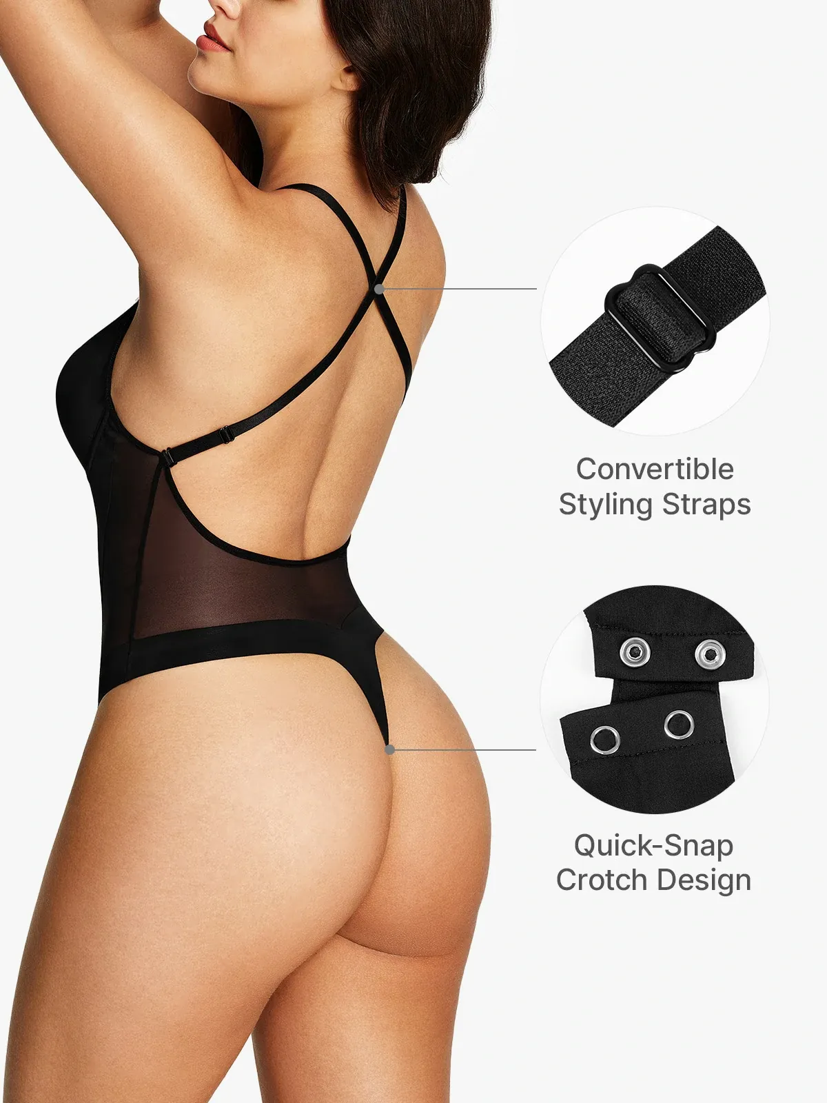 Deep V Low Back Cami Thong Bodysuit