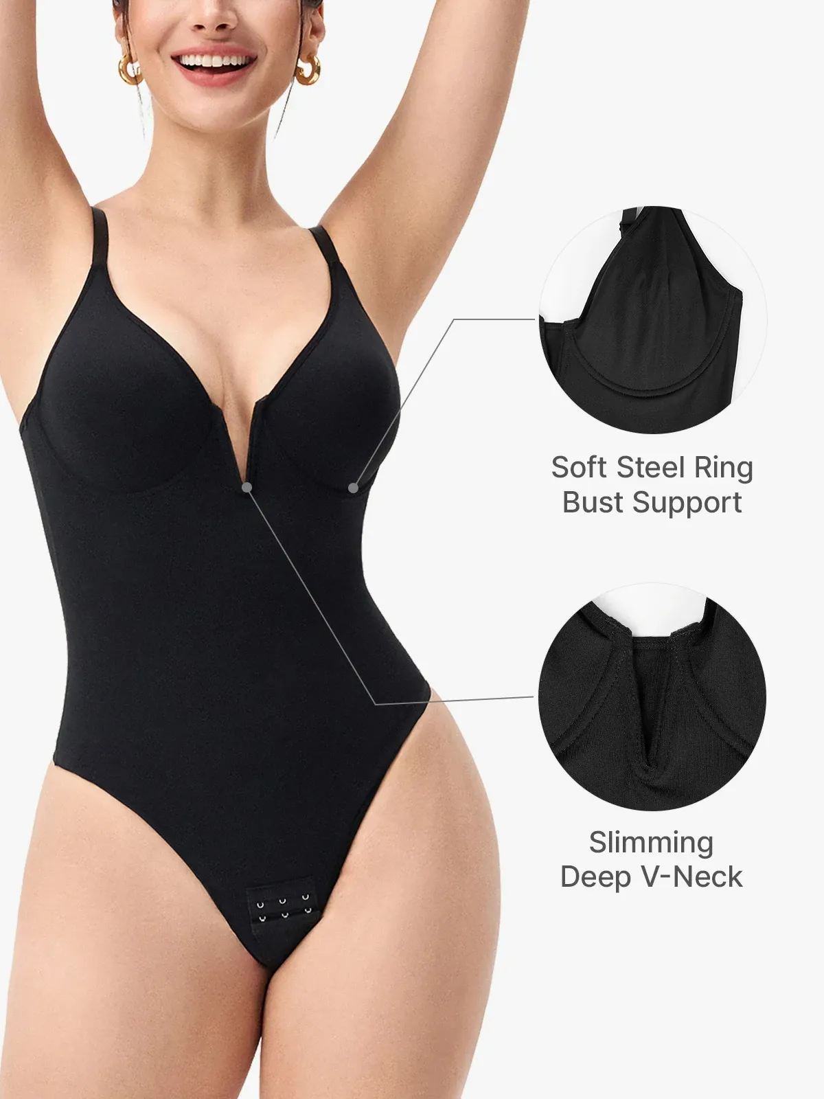Deep V Underwire Comfort Cami Thong Bodysuit