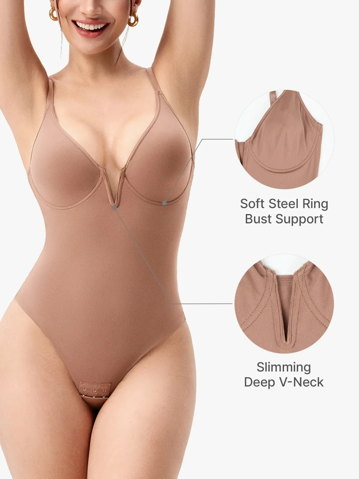 Deep V Underwire Comfort Cami Thong Bodysuit
