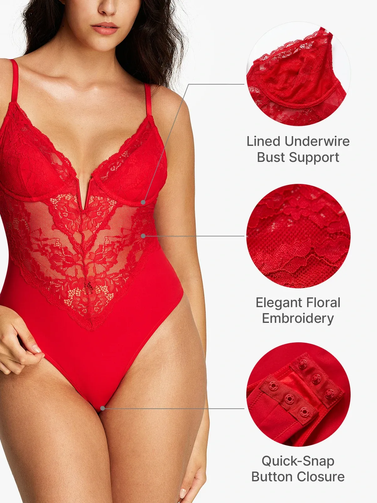 Lace Deep-V Cami Thong Bodysuit