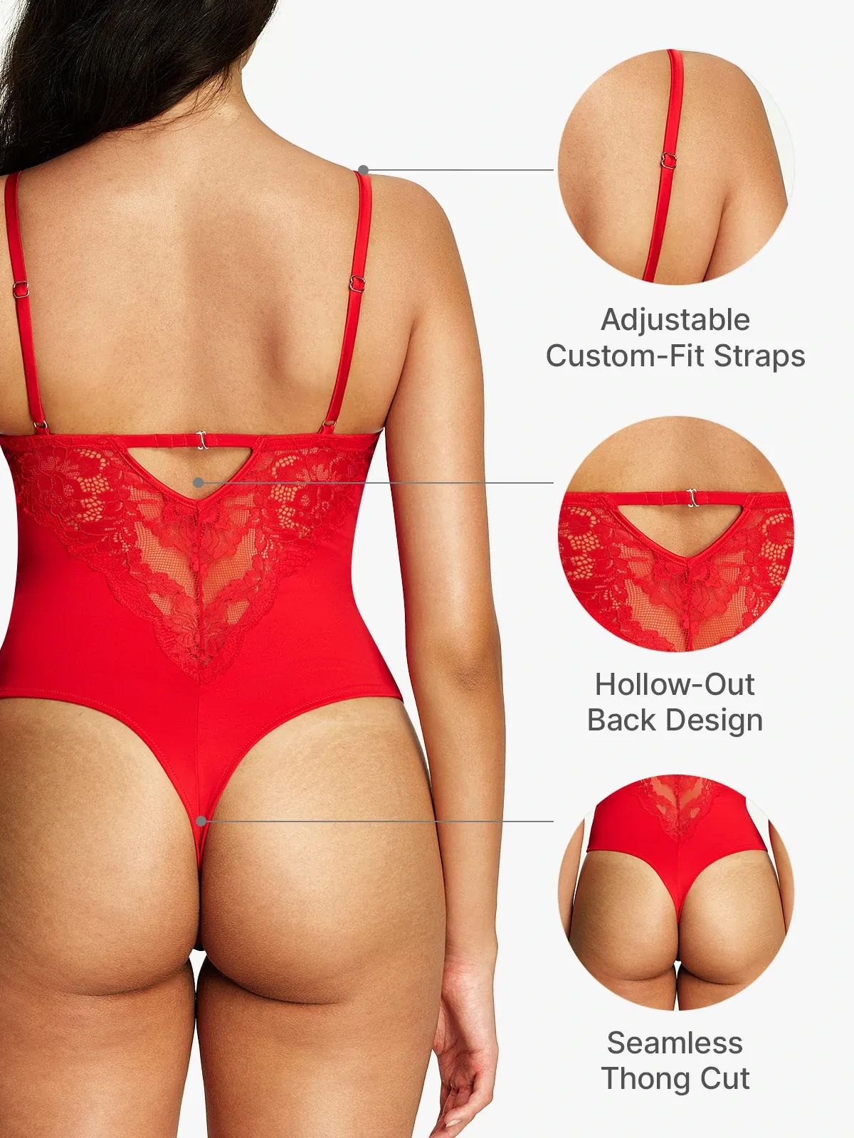 Lace Deep-V Cami Thong Bodysuit