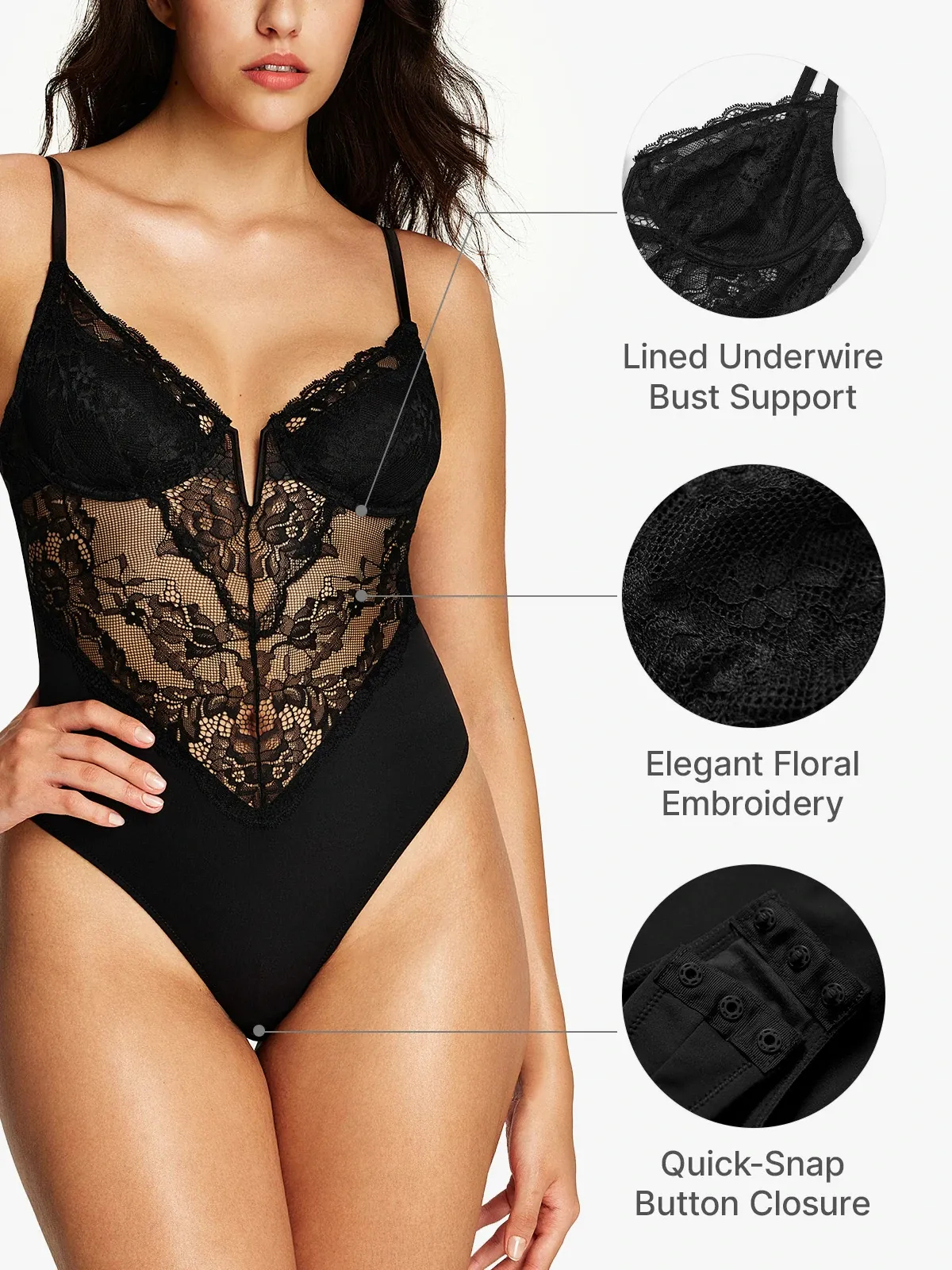 Lace Deep-V Cami Thong Bodysuit
