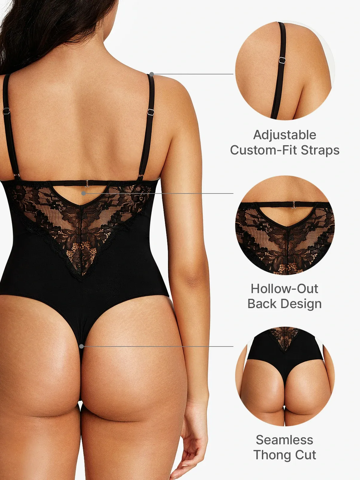 Lace Deep-V Cami Thong Bodysuit