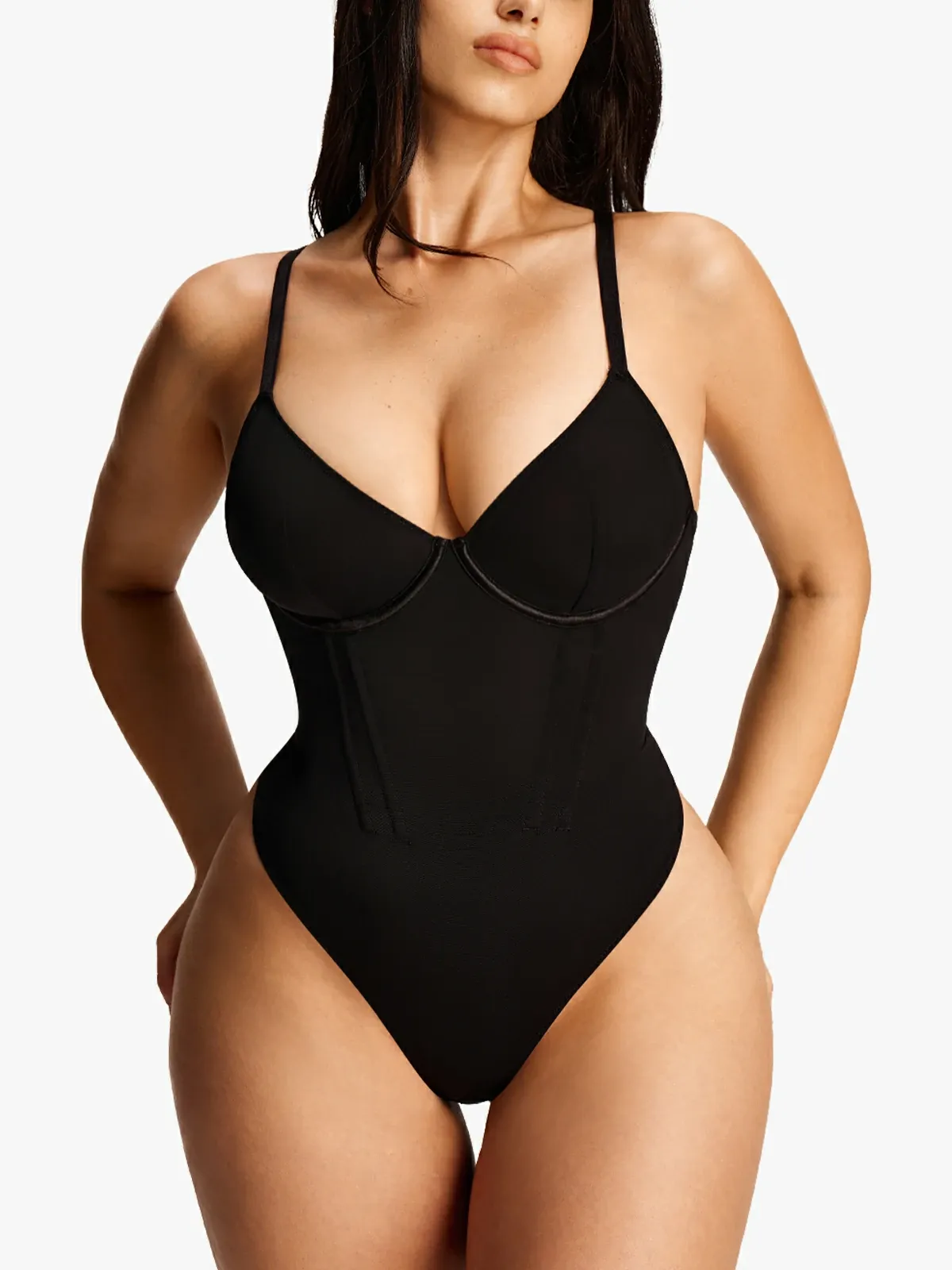 Deep V-Neck Underwire Cami Thong Bodysuit