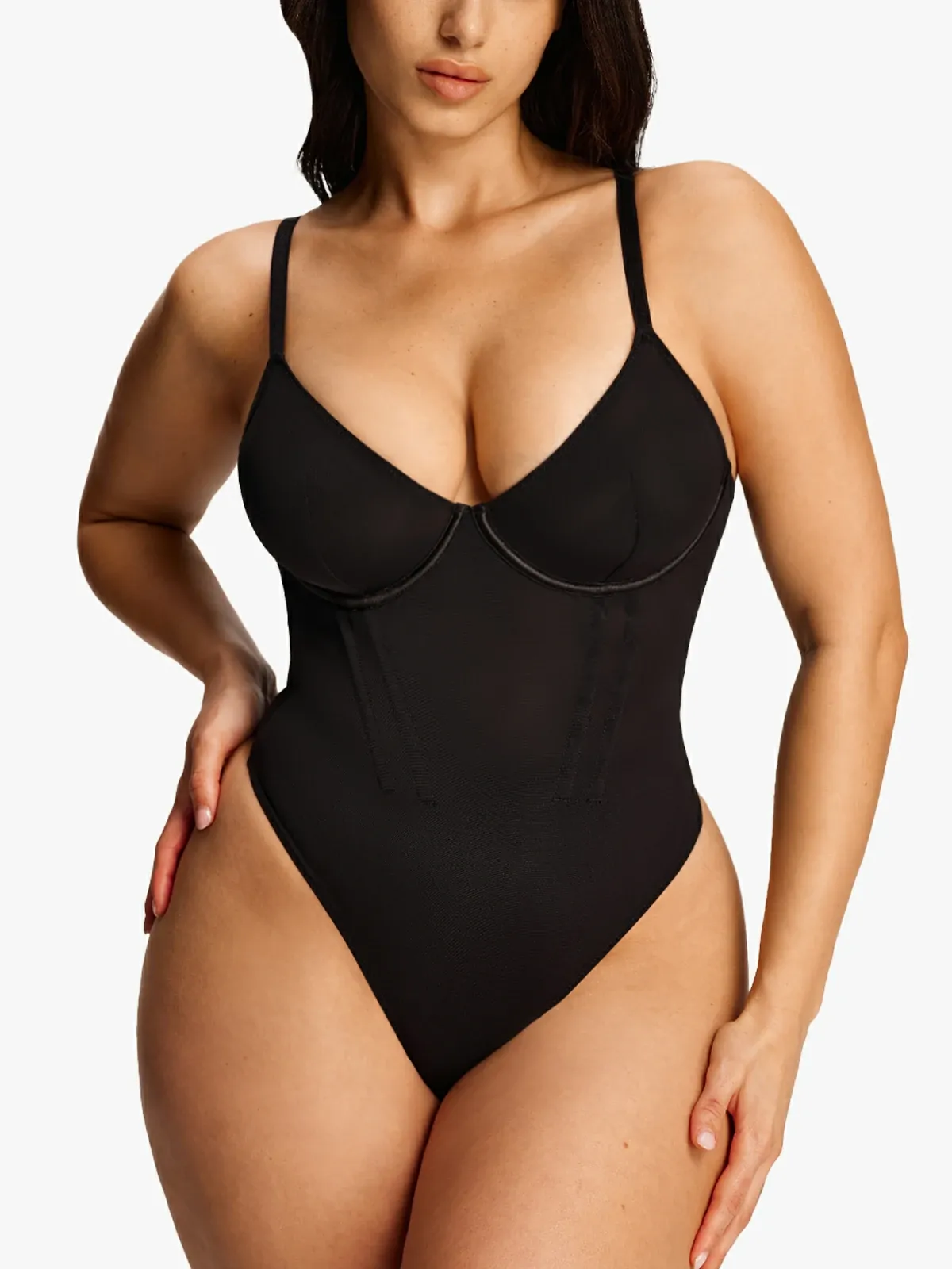 Deep V-Neck Underwire Cami Thong Bodysuit