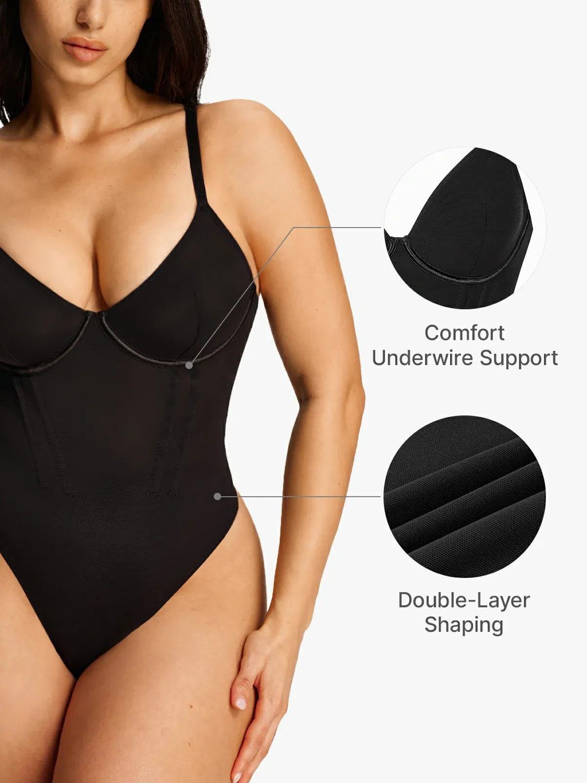 Deep V-Neck Underwire Cami Thong Bodysuit