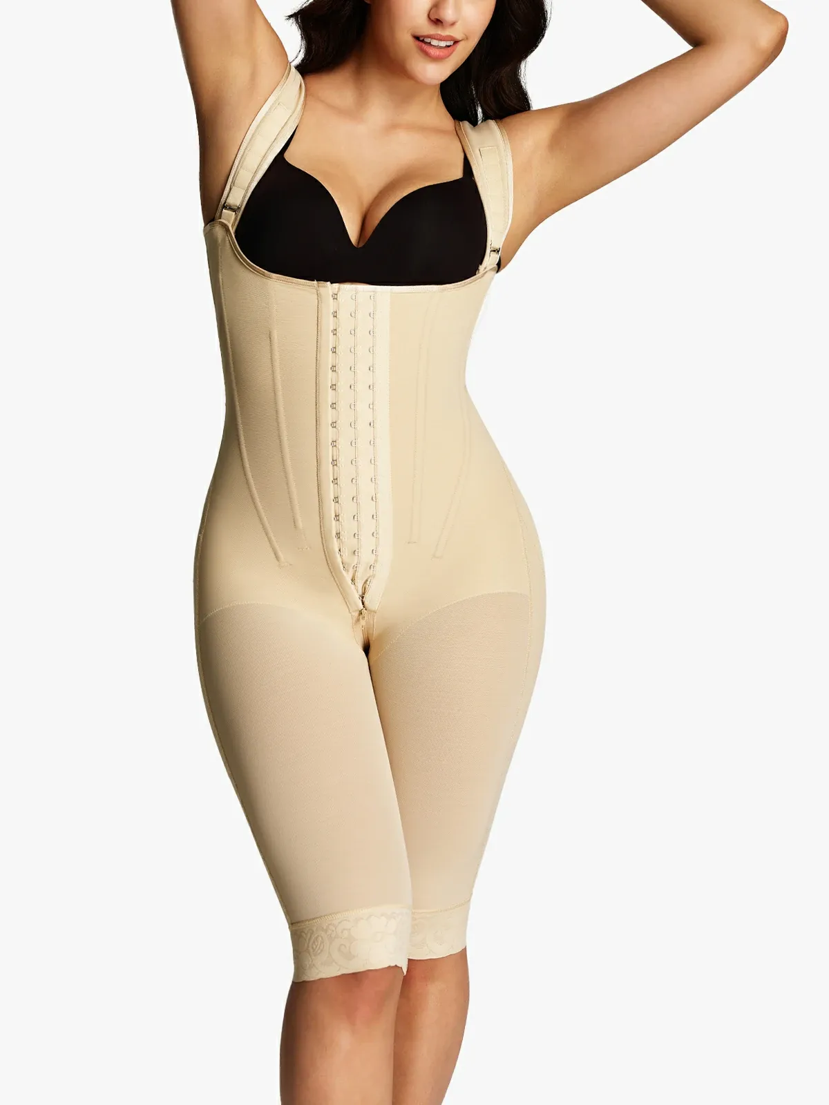 Open Bust Tummy Control Capri Bodysuit