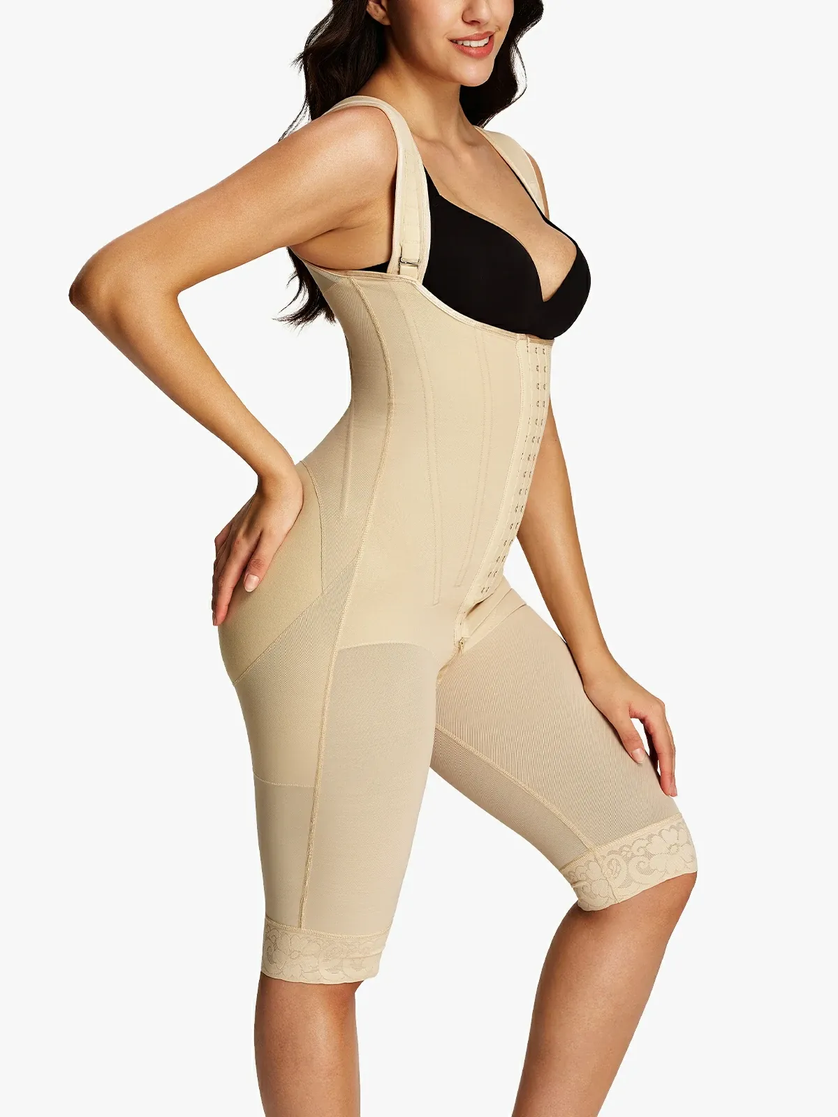 Open Bust Tummy Control Capri Bodysuit