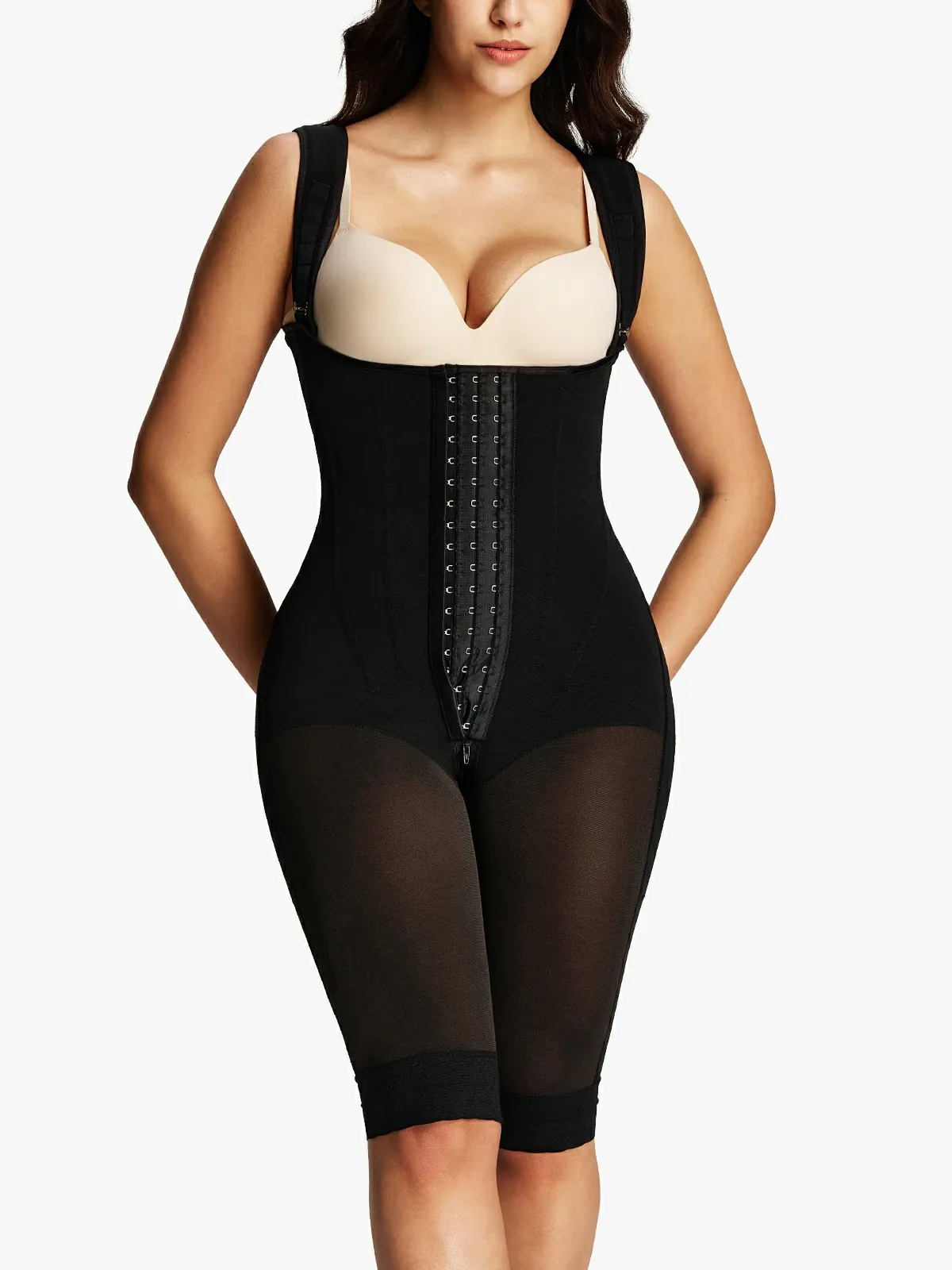 Open Bust Tummy Control Capri Bodysuit