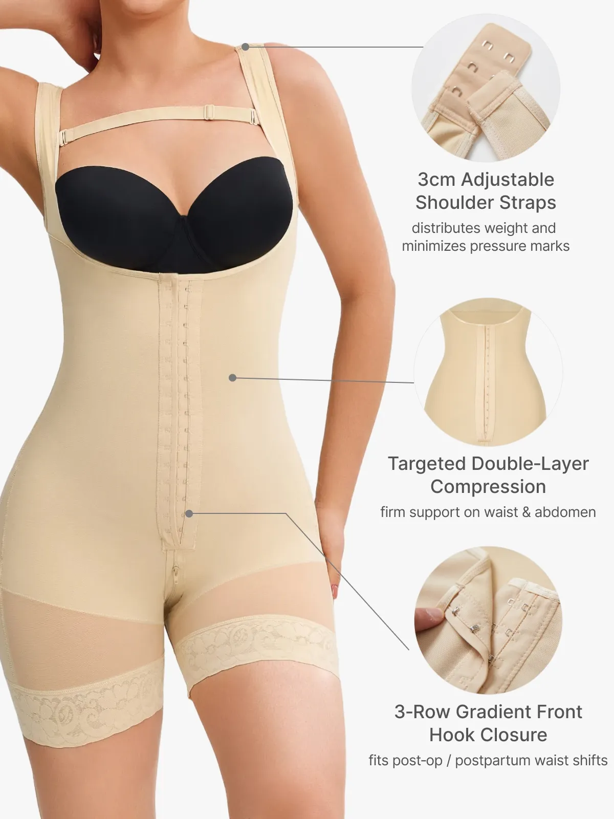 Mesh Open-Bust Tummy Control Mid-Thigh Bodysuit