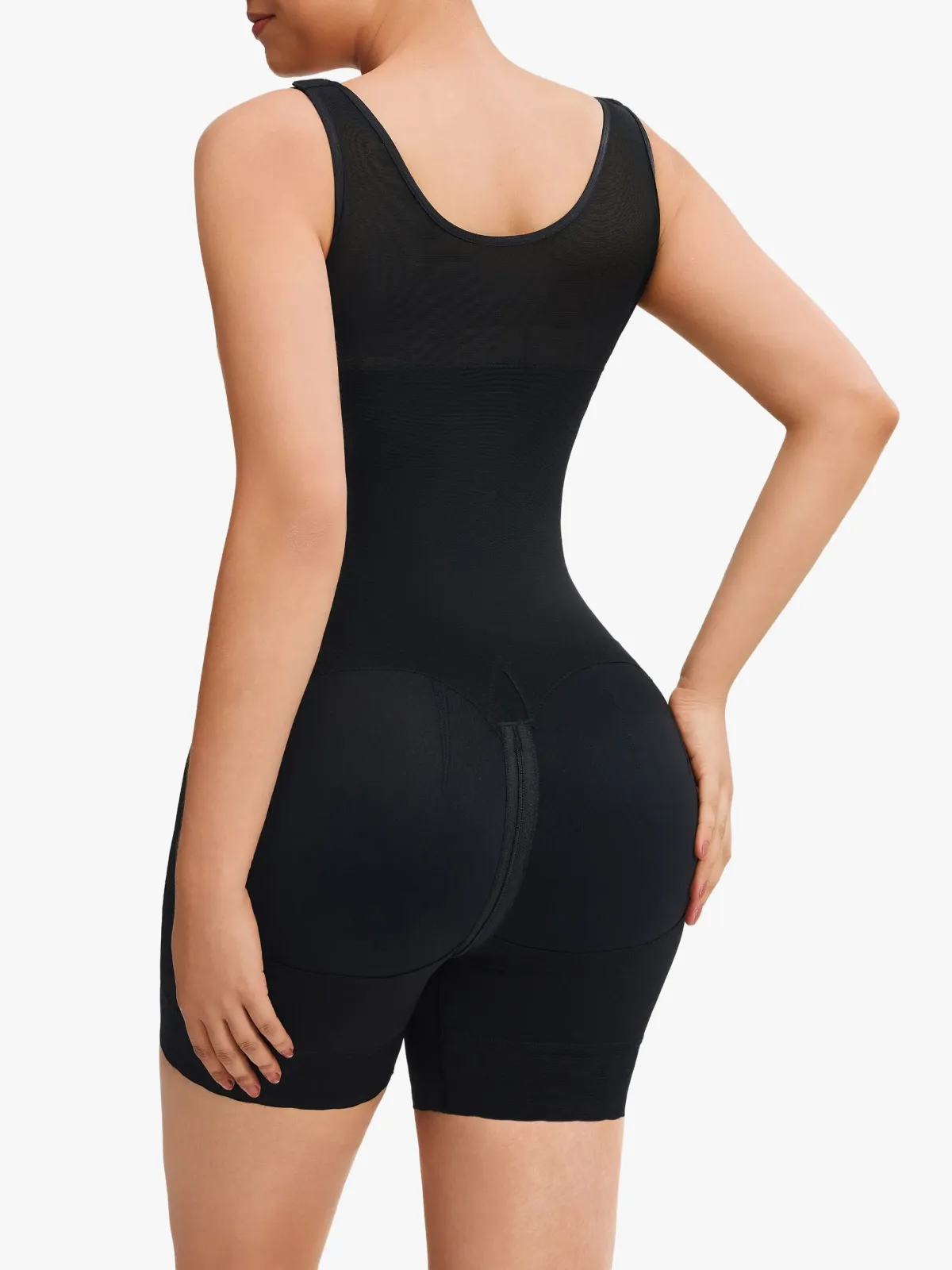 Mesh Open-Bust Tummy Control Mid-Thigh Bodysuit