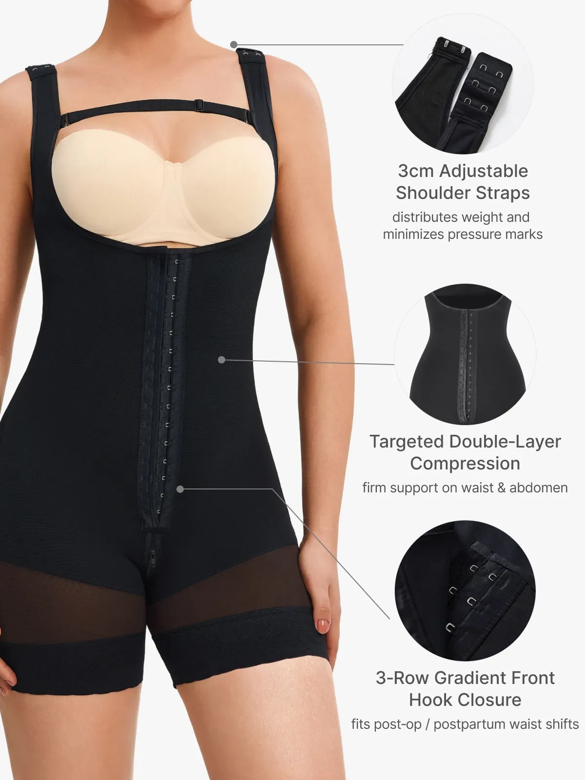 Mesh Open-Bust Tummy Control Mid-Thigh Bodysuit