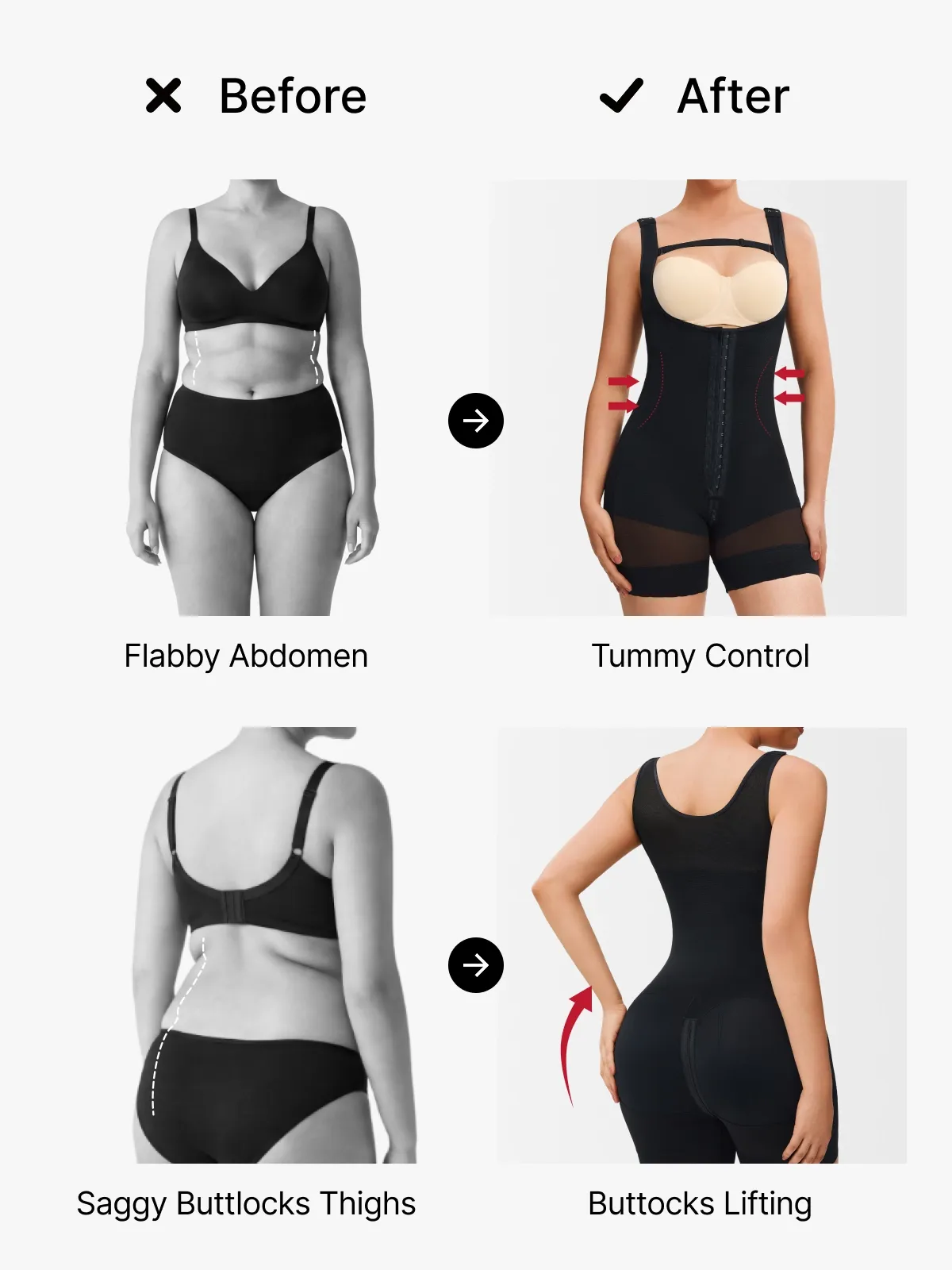 Mesh Open-Bust Tummy Control Mid-Thigh Bodysuit