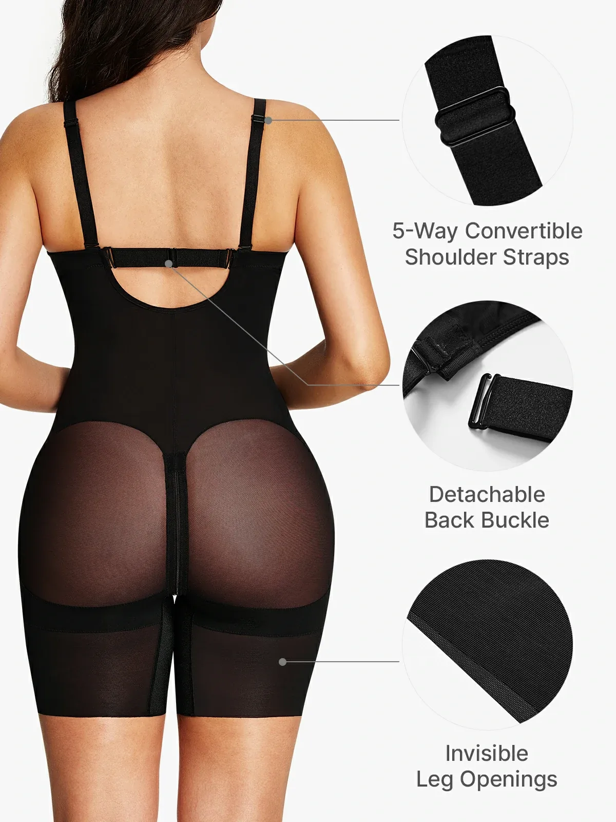 Deep Plunge Cupped Tummy Control Mid-Thigh Bodysuit