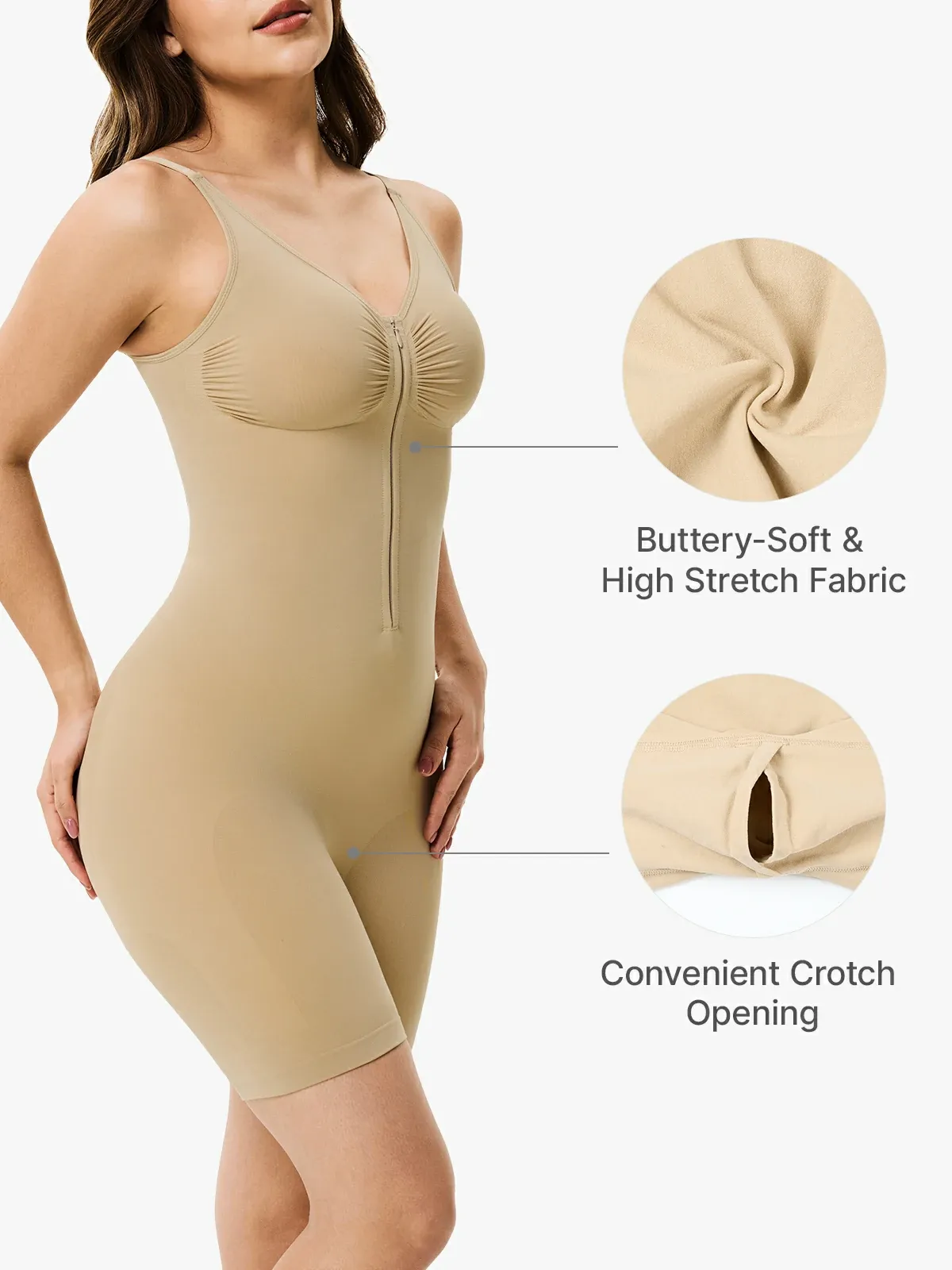 Seamless Front Zip Tummy ControL Mid-Thigh Bodysuit