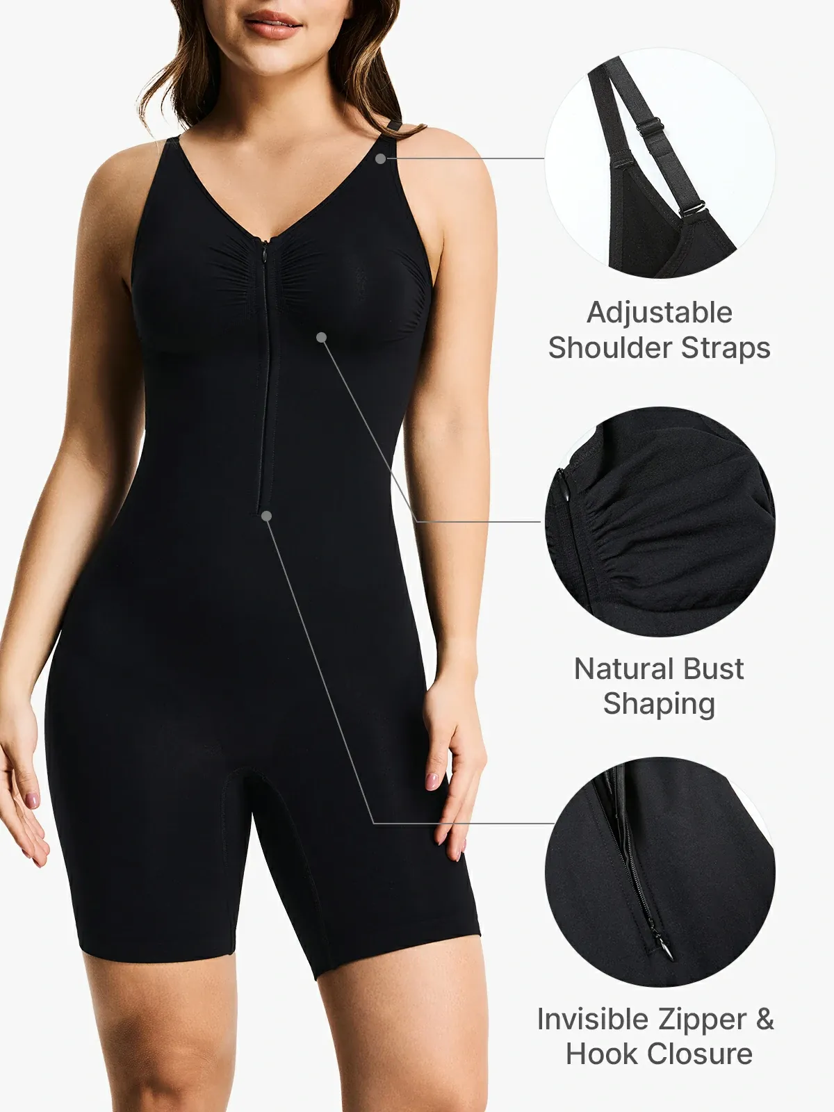Seamless Front Zip Tummy ControL Mid-Thigh Bodysuit