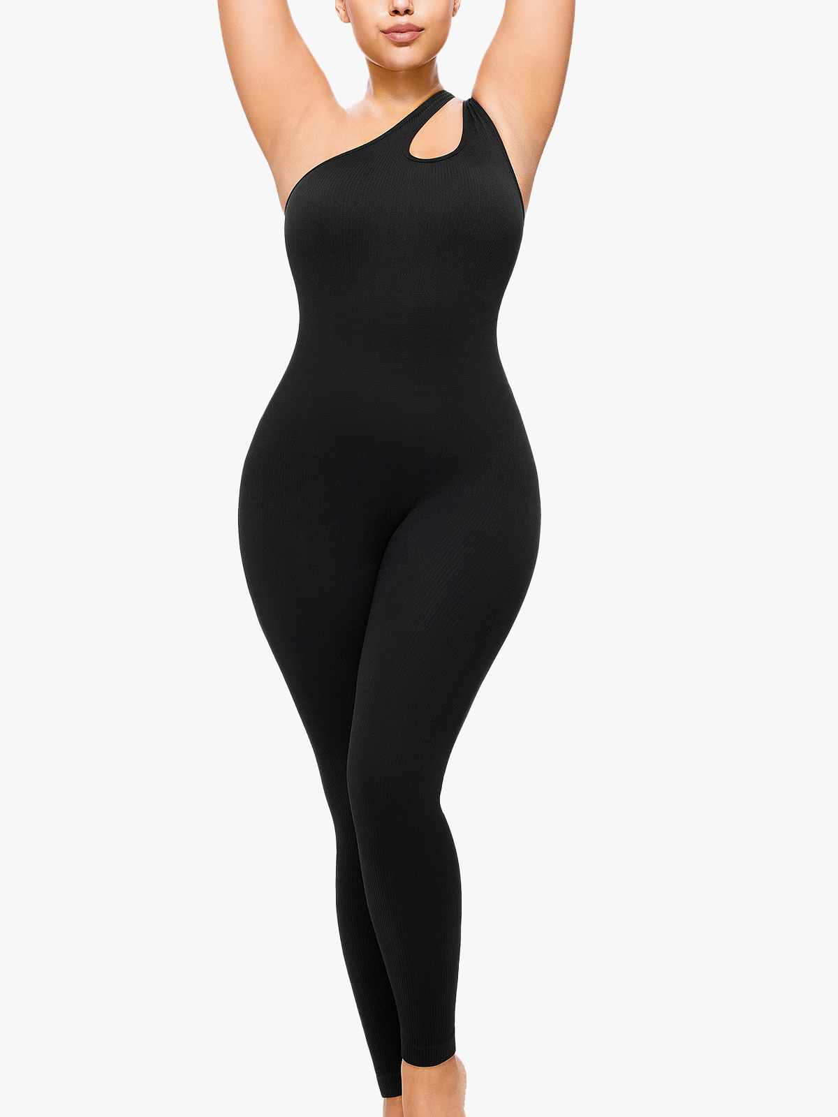 Cutout One Shoulder Sleeveless Bodysuit Yoga Tracksuit Sports Jumpsuit-Brabic
