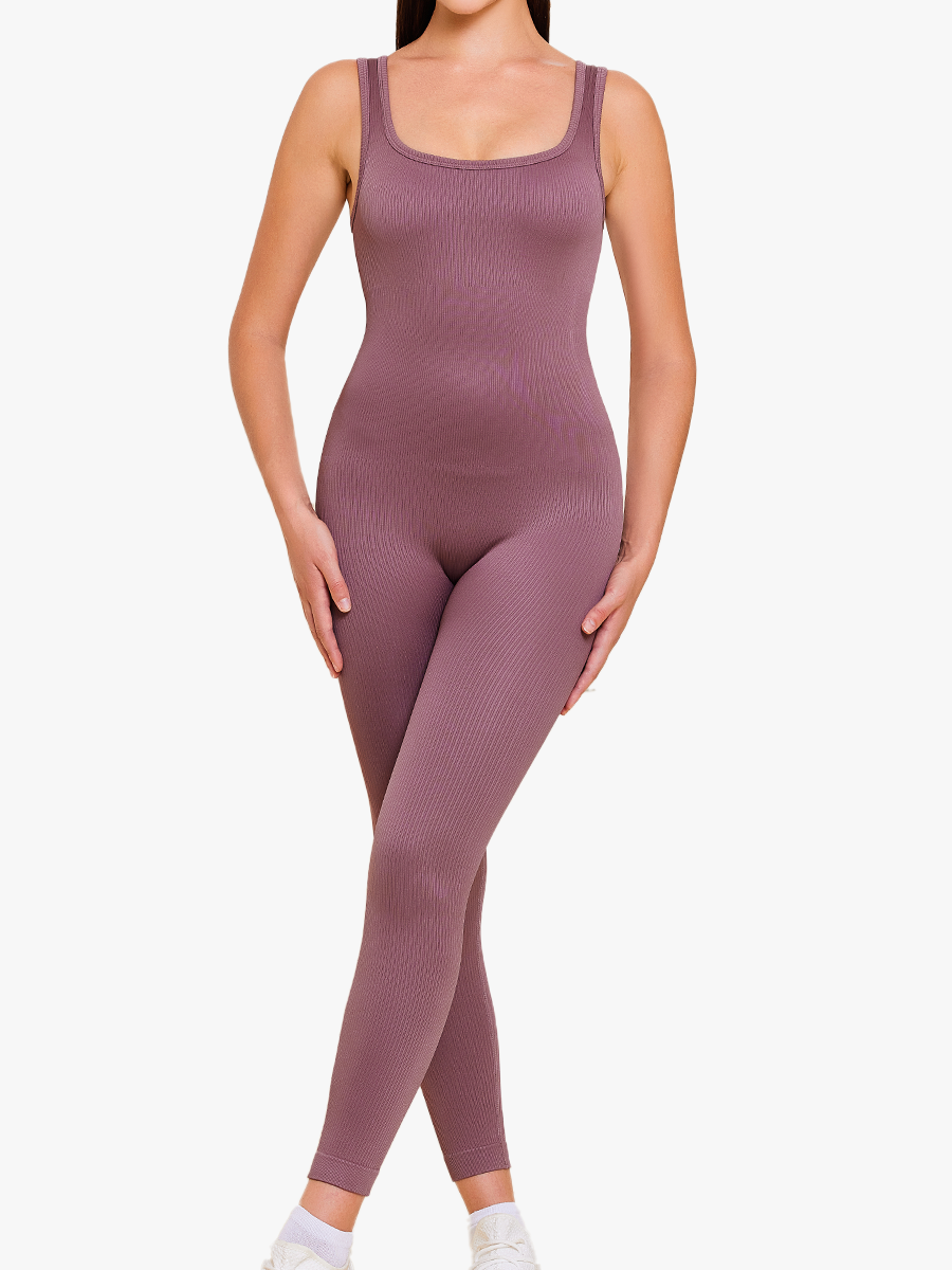 Square Neck Ribbed Sleeveless Full Body Bodysuits-Brabic