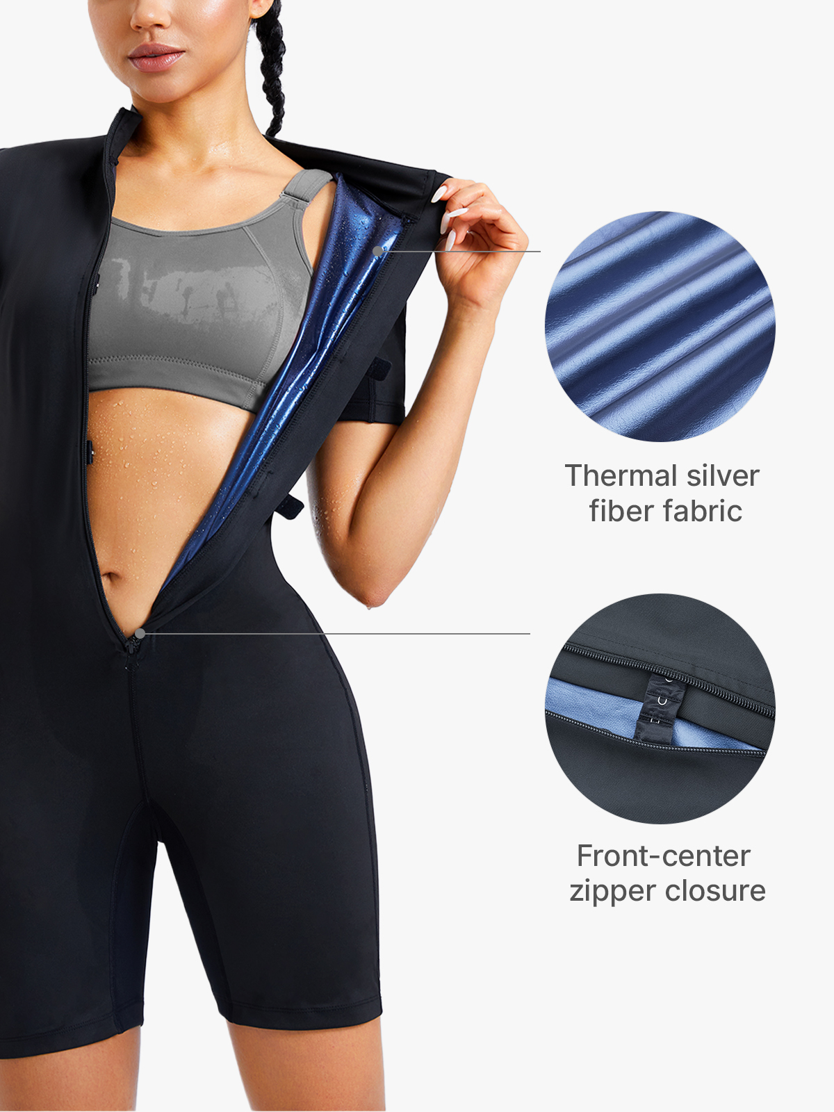 Zipper Workout Sweat Sauna Jumpsuit