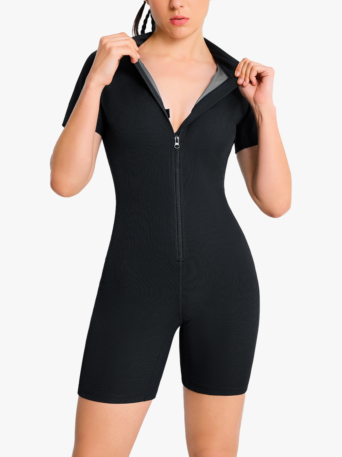 Zipper Workout Sweat Sauna Jumpsuit-Brabic