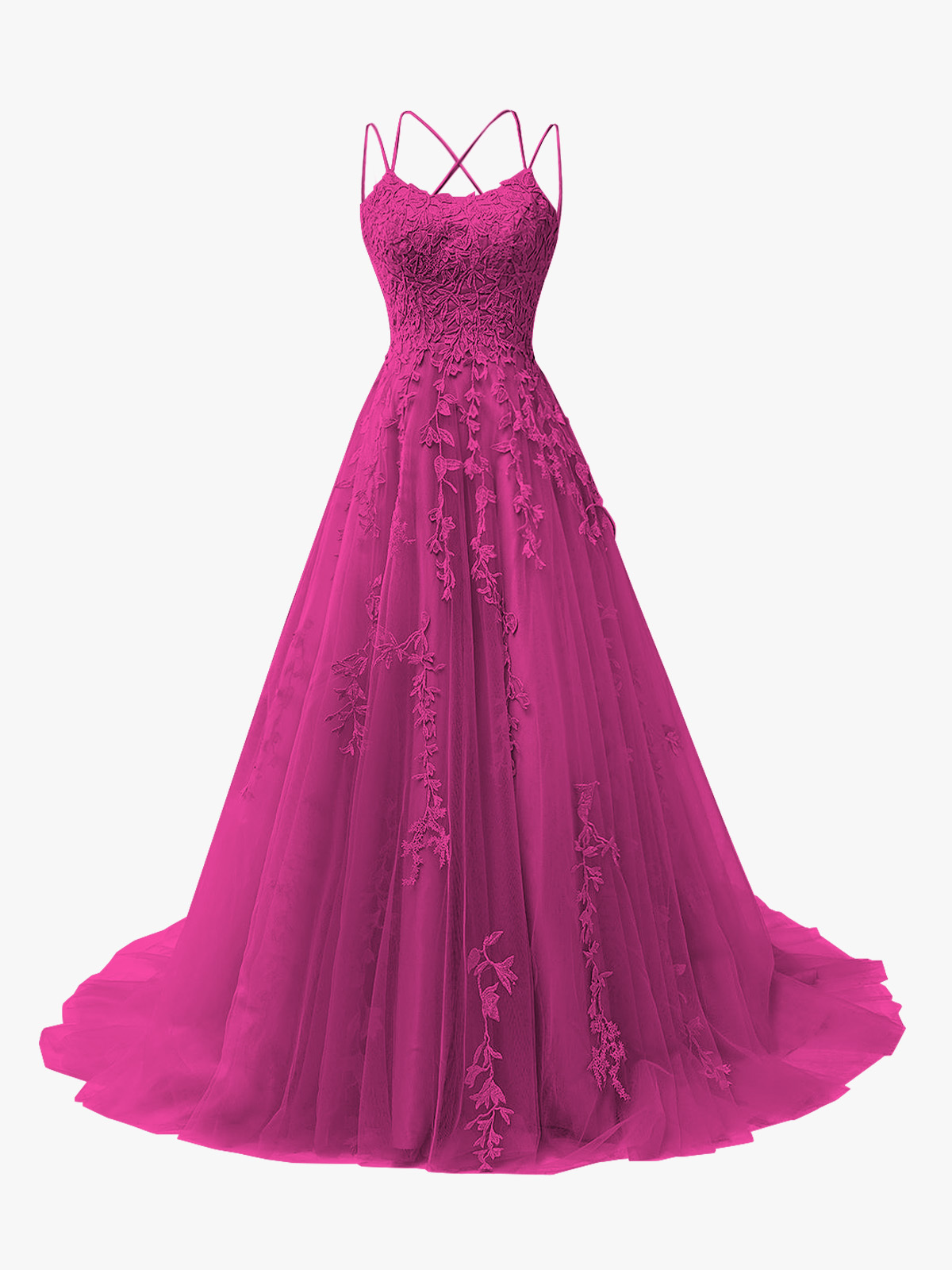 A-Line Spaghetti Straps Open Back Long Prom Dress with Appliques