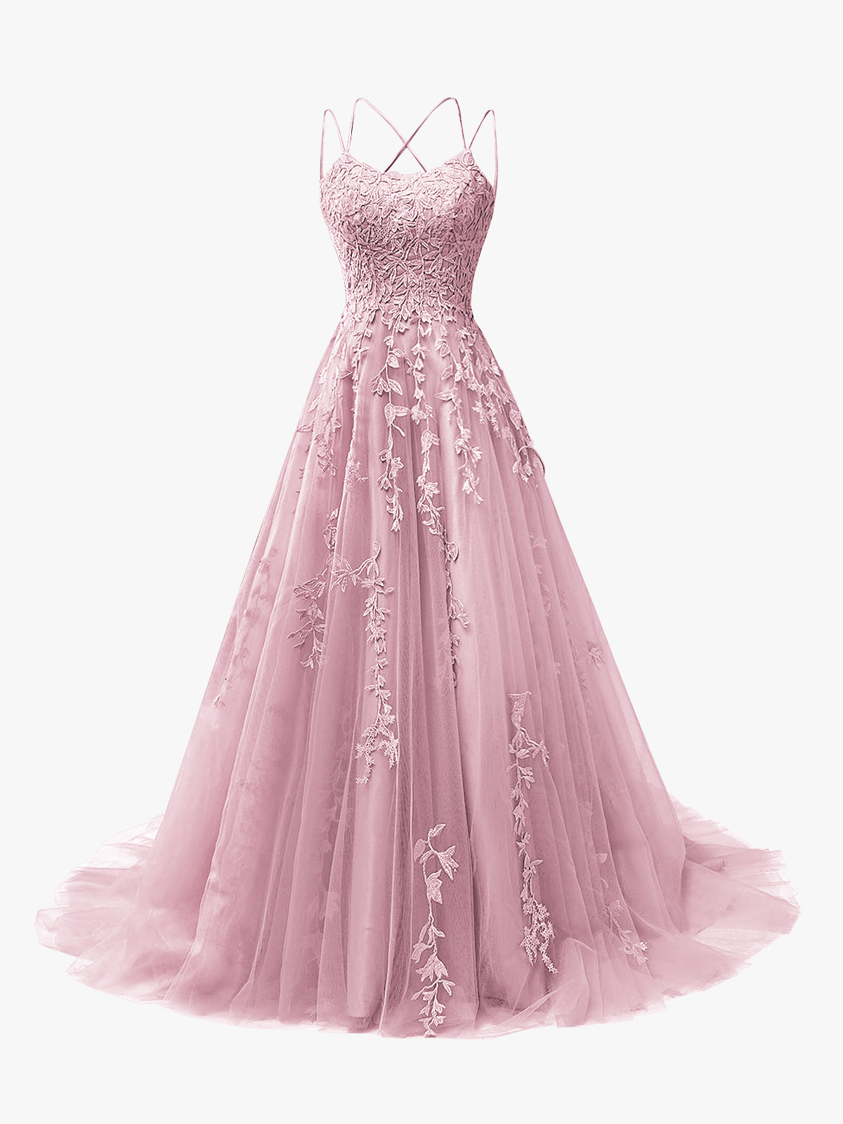 A-Line Spaghetti Straps Open Back Long Prom Dress with Appliques