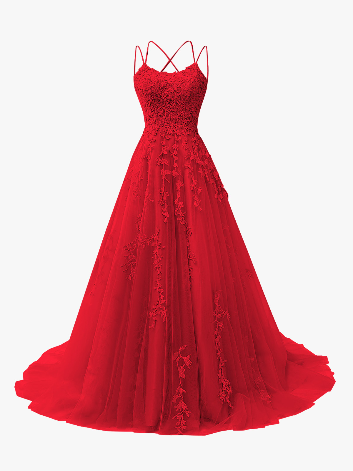 A-Line Spaghetti Straps Open Back Long Prom Dress with Appliques
