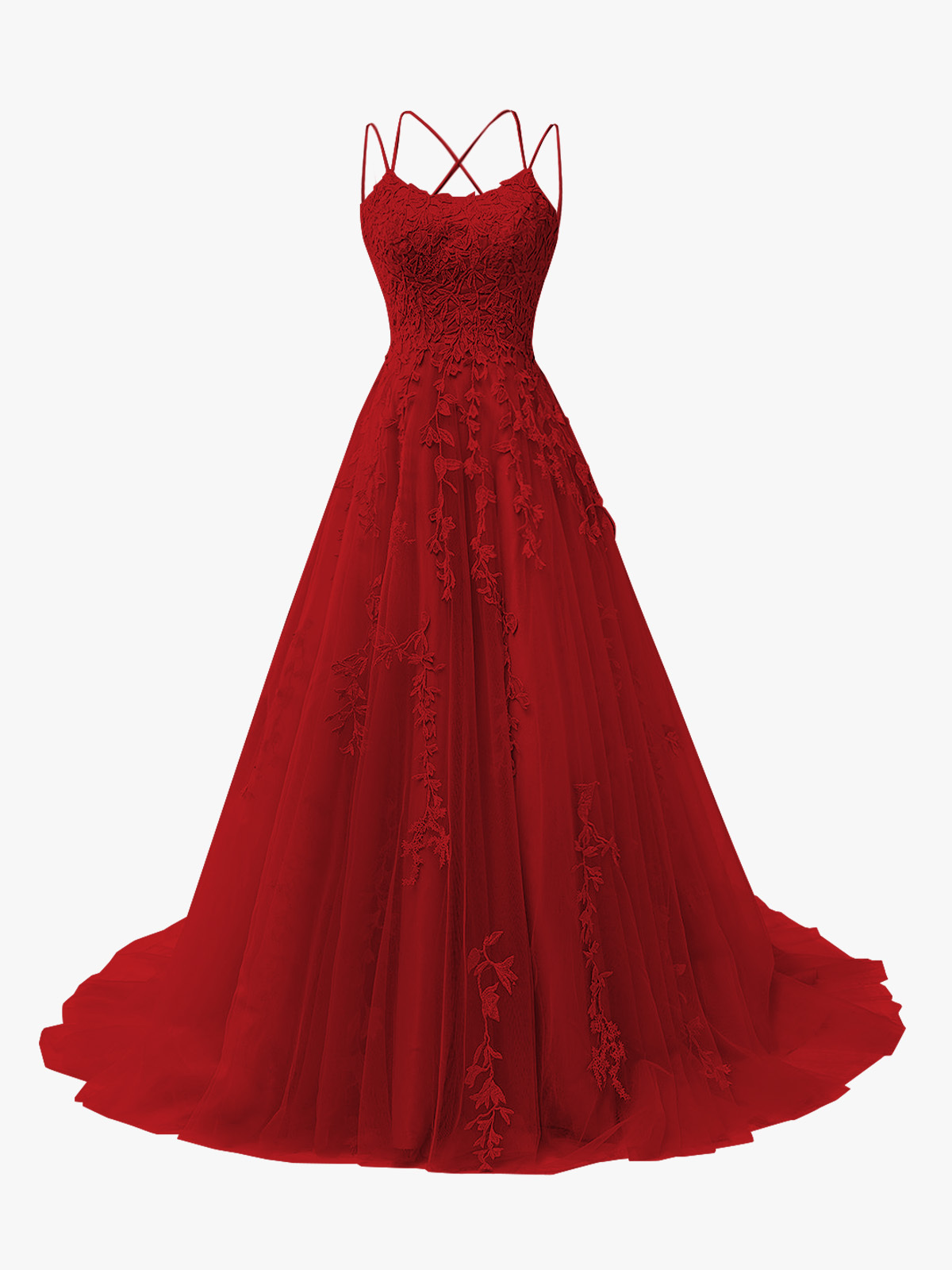 A-Line Spaghetti Straps Open Back Long Prom Dress with Appliques